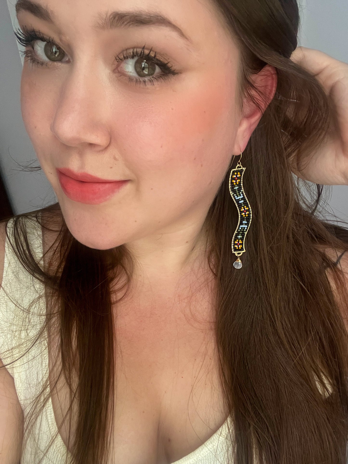 Golden Afternoon Squiggles with Rainbow Moonstone