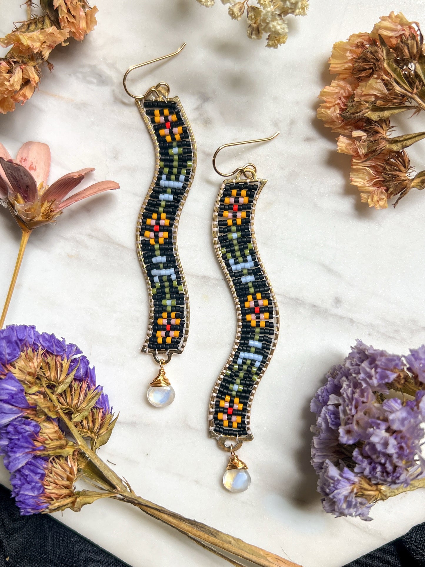 Golden Afternoon Squiggles with Rainbow Moonstone