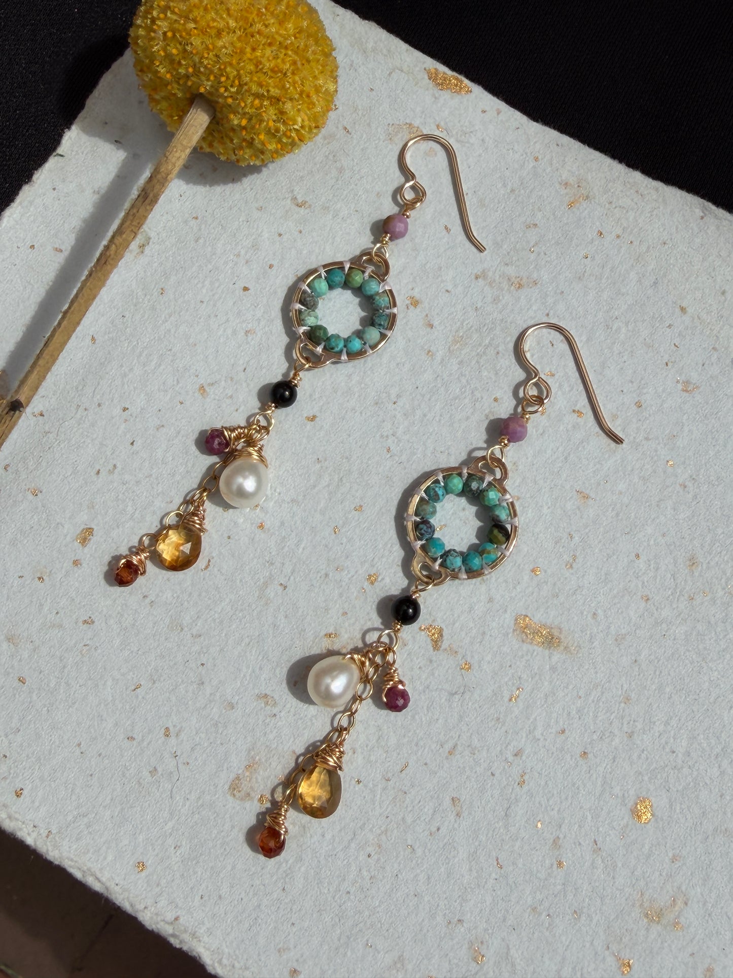 Long Mixed Gemstones Earrings