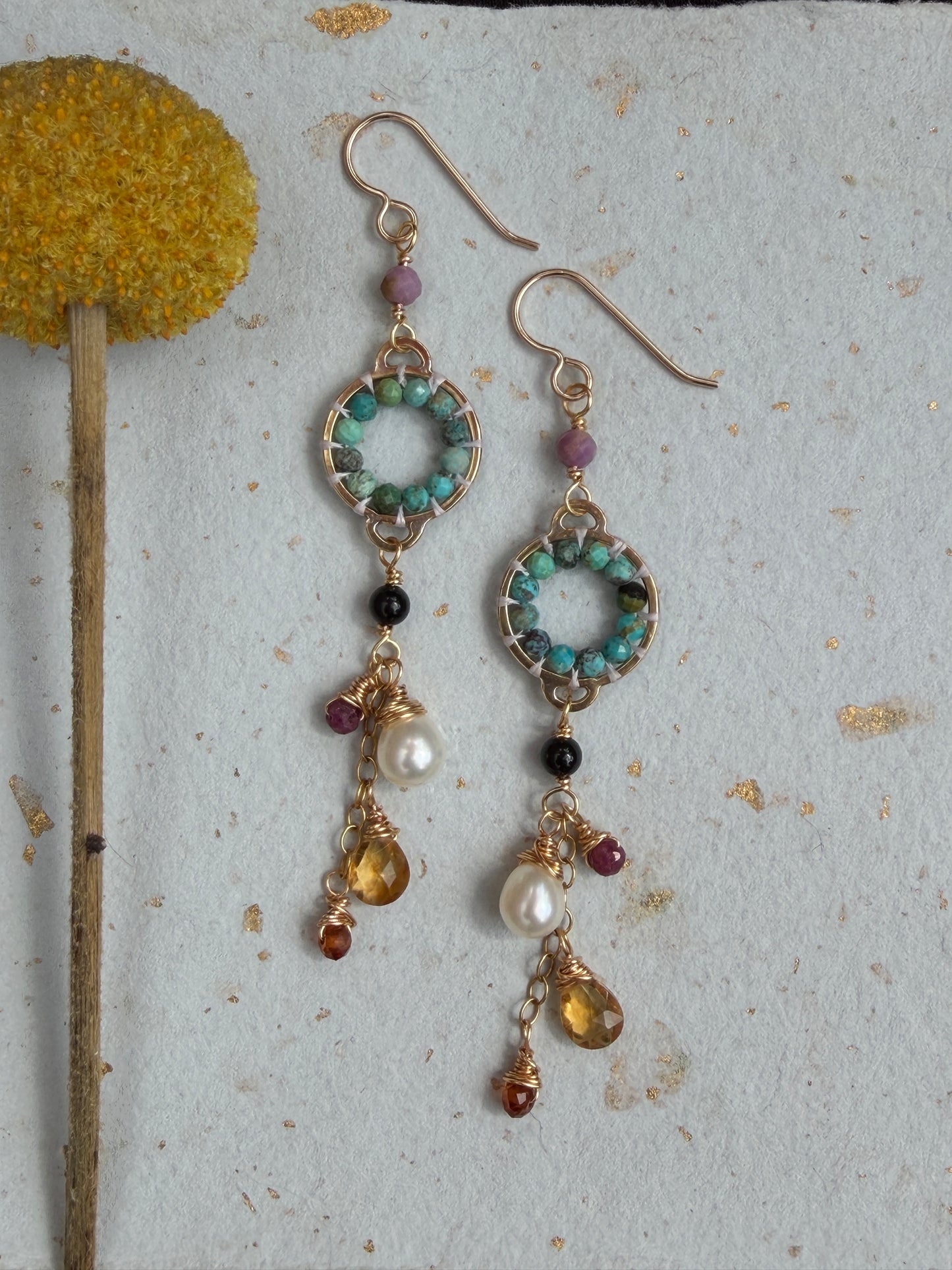 Long Mixed Gemstones Earrings