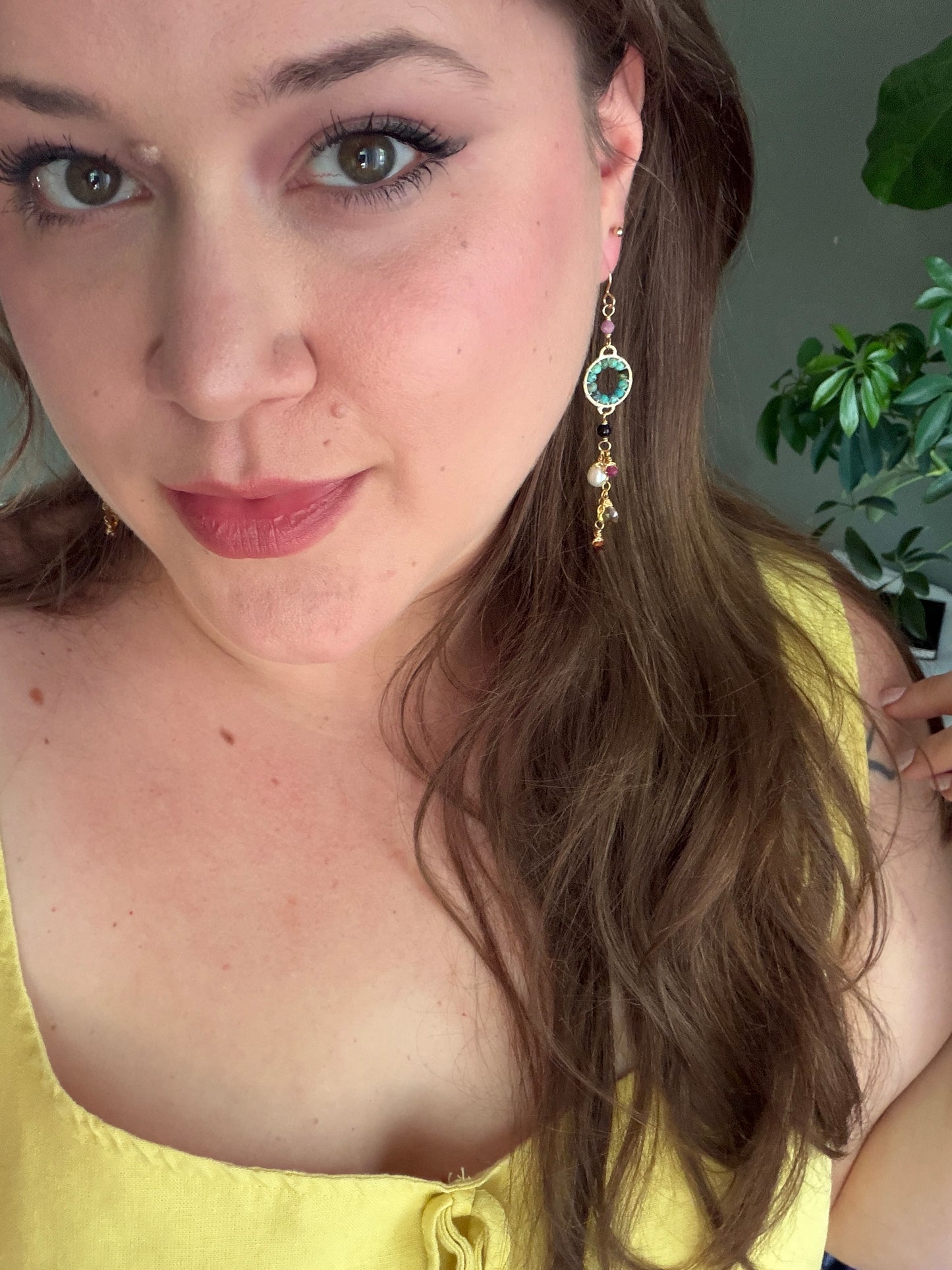 Long Mixed Gemstones Earrings