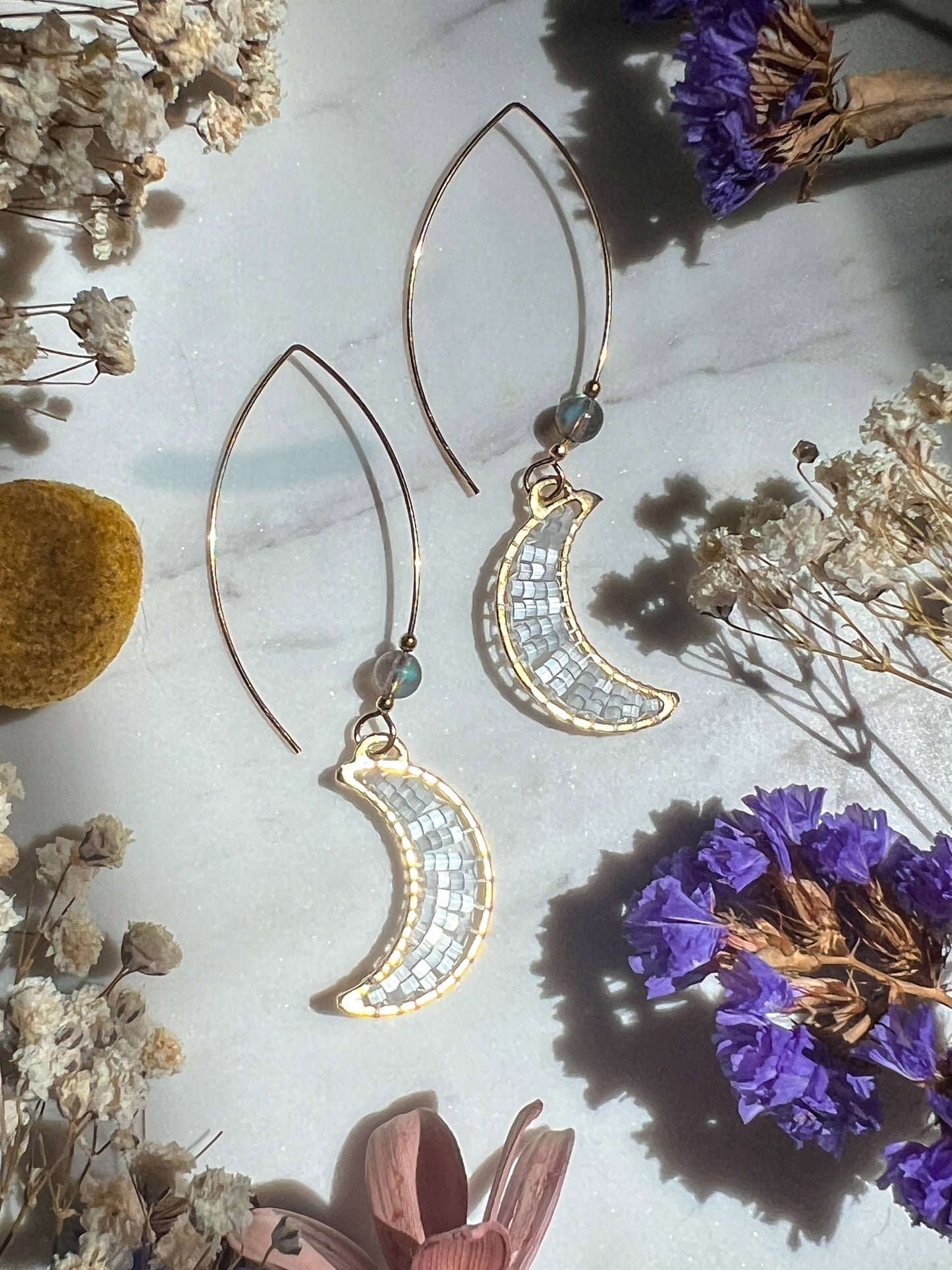 Crescent Moon Threaders with Labradorite